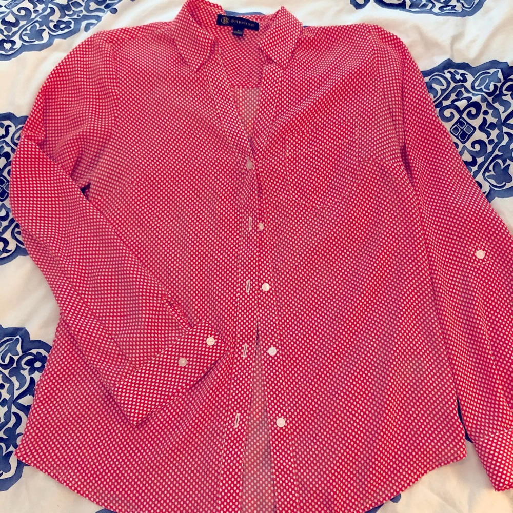 Collared blouse orange white dots